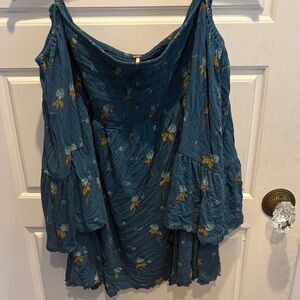 Free People Floral Blue Women's Top